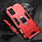 Silicone Matte Finish and Plastic Back Cover Case with Magnetic Finger Ring Stand for Samsung Galaxy A71 4G A715 Red