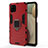 Silicone Matte Finish and Plastic Back Cover Case with Magnetic Finger Ring Stand for Samsung Galaxy F12 Red