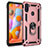 Silicone Matte Finish and Plastic Back Cover Case with Magnetic Finger Ring Stand for Samsung Galaxy M11 Rose Gold
