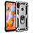 Silicone Matte Finish and Plastic Back Cover Case with Magnetic Finger Ring Stand for Samsung Galaxy M11 Silver