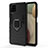 Silicone Matte Finish and Plastic Back Cover Case with Magnetic Finger Ring Stand for Samsung Galaxy M12 Black