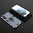 Silicone Matte Finish and Plastic Back Cover Case with Magnetic Finger Ring Stand for Samsung Galaxy S22 5G Blue