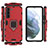 Silicone Matte Finish and Plastic Back Cover Case with Magnetic Finger Ring Stand for Samsung Galaxy S23 5G