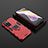 Silicone Matte Finish and Plastic Back Cover Case with Magnetic Finger Ring Stand for Xiaomi Mi 11i 5G (2022) Red