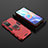 Silicone Matte Finish and Plastic Back Cover Case with Magnetic Finger Ring Stand for Xiaomi Poco M4 Pro 5G Red