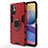 Silicone Matte Finish and Plastic Back Cover Case with Magnetic Finger Ring Stand for Xiaomi Redmi Note 10 5G Red