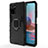 Silicone Matte Finish and Plastic Back Cover Case with Magnetic Finger Ring Stand for Xiaomi Redmi Note 11 SE India 4G Black