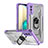 Silicone Matte Finish and Plastic Back Cover Case with Magnetic Finger Ring Stand J01S for Samsung Galaxy A02 Purple