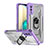 Silicone Matte Finish and Plastic Back Cover Case with Magnetic Finger Ring Stand J01S for Samsung Galaxy M02 Purple