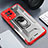 Silicone Matte Finish and Plastic Back Cover Case with Magnetic Finger Ring Stand J01S for Samsung Galaxy M22 4G Red