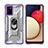 Silicone Matte Finish and Plastic Back Cover Case with Magnetic Finger Ring Stand J02S for Samsung Galaxy A03s Purple