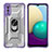 Silicone Matte Finish and Plastic Back Cover Case with Magnetic Finger Ring Stand J02S for Samsung Galaxy M02 Purple