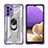 Silicone Matte Finish and Plastic Back Cover Case with Magnetic Finger Ring Stand J02S for Samsung Galaxy M32 5G Purple