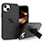 Silicone Matte Finish and Plastic Back Cover Case with Magnetic Finger Ring Stand J03S for Apple iPhone 13 Black