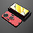 Silicone Matte Finish and Plastic Back Cover Case with Magnetic Finger Ring Stand KC1 for Realme 11 5G Red