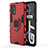 Silicone Matte Finish and Plastic Back Cover Case with Magnetic Finger Ring Stand KC1 for Realme GT Neo 2T 5G Red