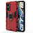 Silicone Matte Finish and Plastic Back Cover Case with Magnetic Finger Ring Stand KC1 for Realme GT Neo 3T 5G Red