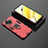 Silicone Matte Finish and Plastic Back Cover Case with Magnetic Finger Ring Stand KC1 for Realme Narzo 60x 5G Red