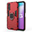 Silicone Matte Finish and Plastic Back Cover Case with Magnetic Finger Ring Stand KC1 for Vivo iQOO U1 Red