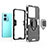 Silicone Matte Finish and Plastic Back Cover Case with Magnetic Finger Ring Stand KC1 for Vivo T1 5G