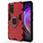 Silicone Matte Finish and Plastic Back Cover Case with Magnetic Finger Ring Stand KC1 for Vivo V21 5G Red