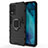 Silicone Matte Finish and Plastic Back Cover Case with Magnetic Finger Ring Stand KC1 for Vivo V21e 4G Black