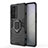 Silicone Matte Finish and Plastic Back Cover Case with Magnetic Finger Ring Stand KC1 for Vivo X70 Pro 5G Black