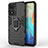 Silicone Matte Finish and Plastic Back Cover Case with Magnetic Finger Ring Stand KC1 for Vivo Y02S Black