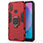 Silicone Matte Finish and Plastic Back Cover Case with Magnetic Finger Ring Stand KC1 for Vivo Y12 Red