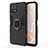 Silicone Matte Finish and Plastic Back Cover Case with Magnetic Finger Ring Stand KC1 for Vivo Y31s 5G Black
