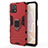 Silicone Matte Finish and Plastic Back Cover Case with Magnetic Finger Ring Stand KC1 for Vivo Y31s 5G Red
