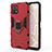 Silicone Matte Finish and Plastic Back Cover Case with Magnetic Finger Ring Stand KC1 for Vivo Y52s t1 5G Red