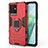 Silicone Matte Finish and Plastic Back Cover Case with Magnetic Finger Ring Stand KC1 for Vivo Y73t Red