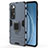 Silicone Matte Finish and Plastic Back Cover Case with Magnetic Finger Ring Stand KC1 for Xiaomi Mi 10S 5G Blue