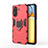 Silicone Matte Finish and Plastic Back Cover Case with Magnetic Finger Ring Stand KC1 for Xiaomi Poco C65 Red