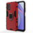 Silicone Matte Finish and Plastic Back Cover Case with Magnetic Finger Ring Stand KC1 for Xiaomi Redmi 9 Power Red