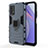 Silicone Matte Finish and Plastic Back Cover Case with Magnetic Finger Ring Stand KC1 for Xiaomi Redmi 9T 4G Blue