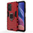 Silicone Matte Finish and Plastic Back Cover Case with Magnetic Finger Ring Stand KC1 for Xiaomi Redmi K40 Pro 5G Red