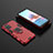 Silicone Matte Finish and Plastic Back Cover Case with Magnetic Finger Ring Stand KC1 for Xiaomi Redmi Note 10 4G Red