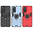 Silicone Matte Finish and Plastic Back Cover Case with Magnetic Finger Ring Stand KC1 for Xiaomi Redmi Note 11 4G (2022)