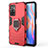 Silicone Matte Finish and Plastic Back Cover Case with Magnetic Finger Ring Stand KC1 for Xiaomi Redmi Note 11T 5G Red