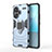 Silicone Matte Finish and Plastic Back Cover Case with Magnetic Finger Ring Stand KC1 for Xiaomi Redmi Note 13 Pro+ Plus 5G Blue