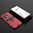 Silicone Matte Finish and Plastic Back Cover Case with Magnetic Finger Ring Stand KC2 for OnePlus 10 Pro 5G Red