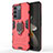 Silicone Matte Finish and Plastic Back Cover Case with Magnetic Finger Ring Stand KC2 for Vivo V27e 5G Red