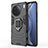 Silicone Matte Finish and Plastic Back Cover Case with Magnetic Finger Ring Stand KC2 for Vivo X90 5G Black