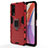 Silicone Matte Finish and Plastic Back Cover Case with Magnetic Finger Ring Stand KC2 for Vivo Y52 5G Red