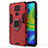 Silicone Matte Finish and Plastic Back Cover Case with Magnetic Finger Ring Stand KC2 for Xiaomi Redmi Note 9 Red