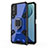 Silicone Matte Finish and Plastic Back Cover Case with Magnetic Finger Ring Stand KC4 for Vivo Y11s Blue