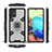 Silicone Matte Finish and Plastic Back Cover Case with Magnetic Finger Ring Stand KC7 for Samsung Galaxy A71 4G A715 Black