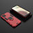 Silicone Matte Finish and Plastic Back Cover Case with Magnetic Finger Ring Stand KK1 for Samsung Galaxy F12 Red